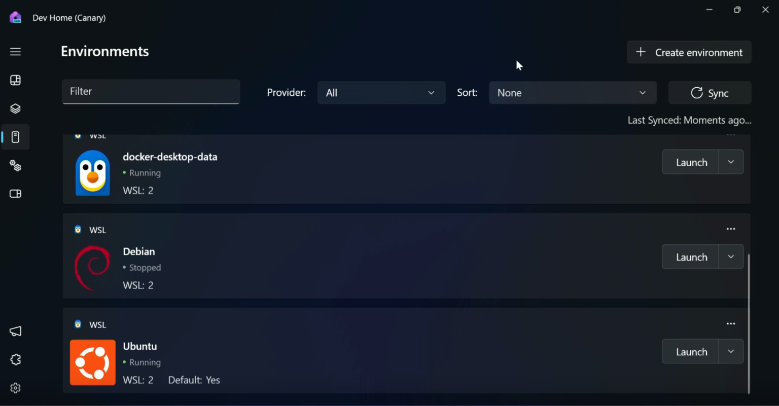 「Dev Home」でWSL環境を管理