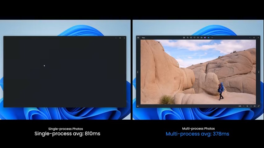 新旧「フォト」アプリの比較。新版は大きくパフォーマンスが向上している