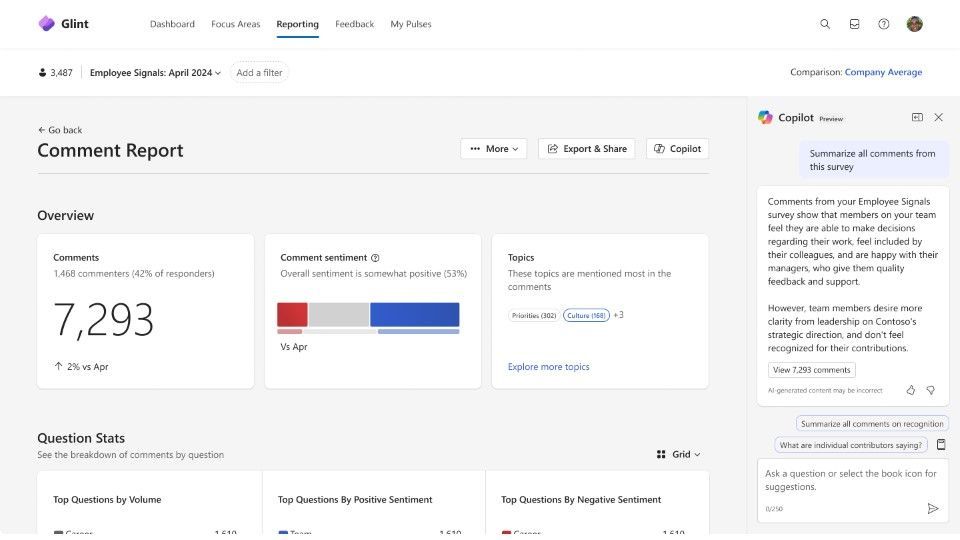 「Copilot in Viva Glint」でコメントを分析