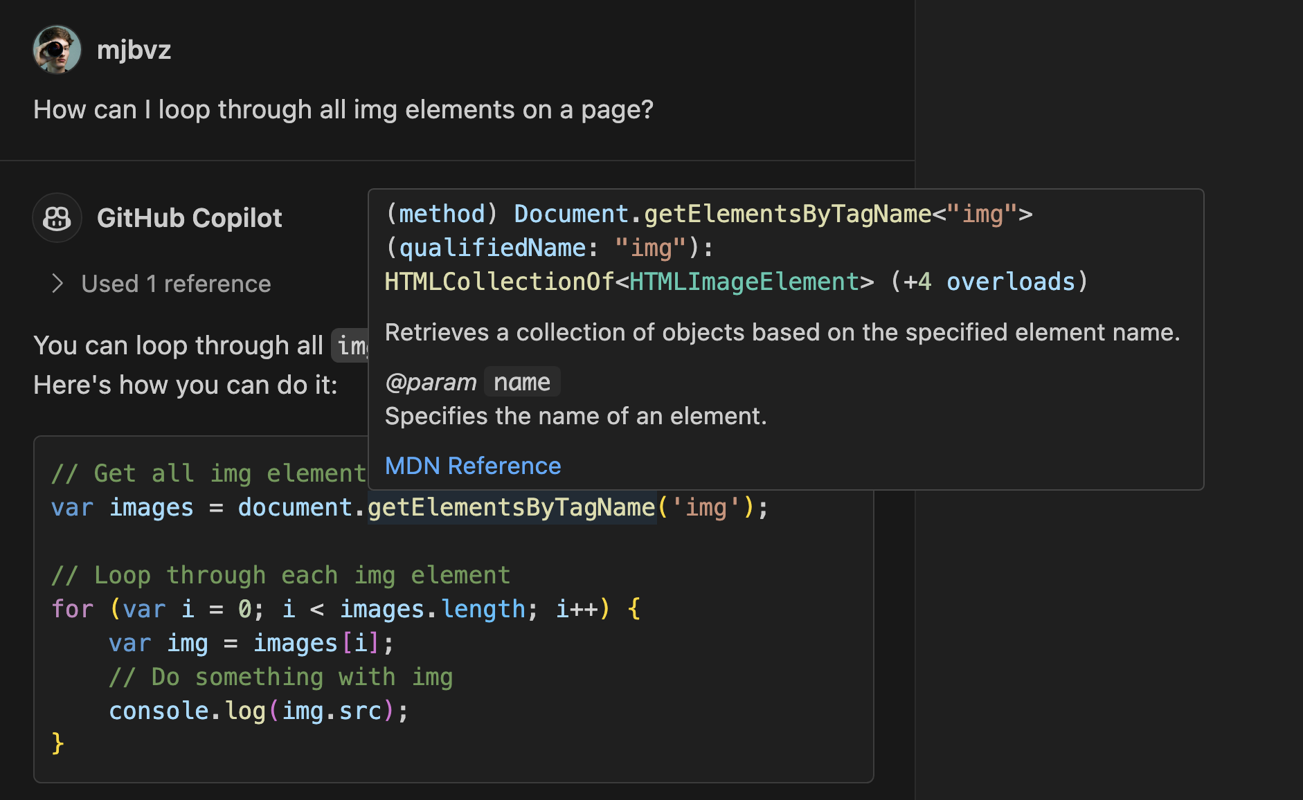「Copilot」チャットがコードブロックを返したときにコード補完機能「IntelliSense」を利用できるように