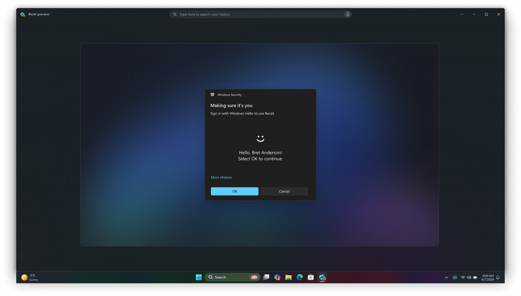 「Recall」スナップショットへのアクセスは、「Windows Hello」ジャストインタイム復号が必須に。それ以外ではたとえPC管理者であっても、内容を見ることはできない