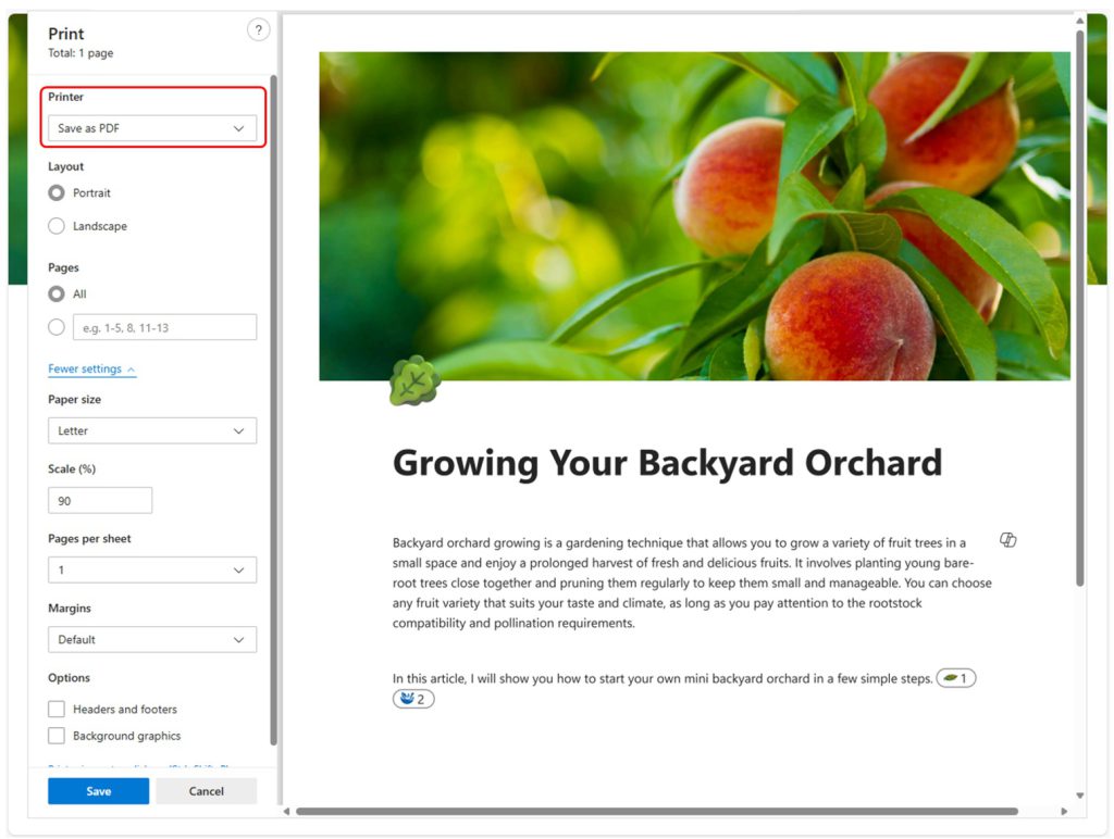 印刷ダイアログで印刷するか、PDF出力するかを選択