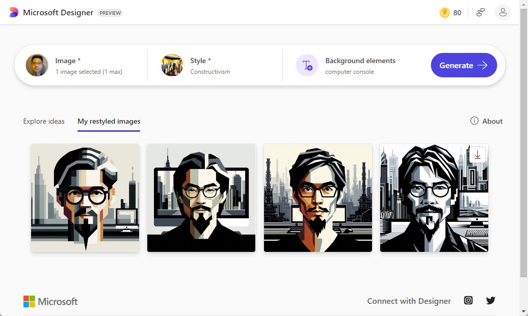 1回の生成で4点のイラストが生成される