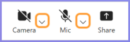 カメラとオーディオ設定へのクイックアクセスメニュー