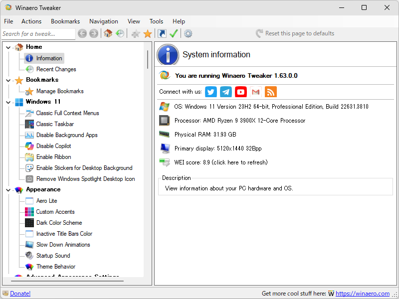 「Winaero Tweaker」v1.63