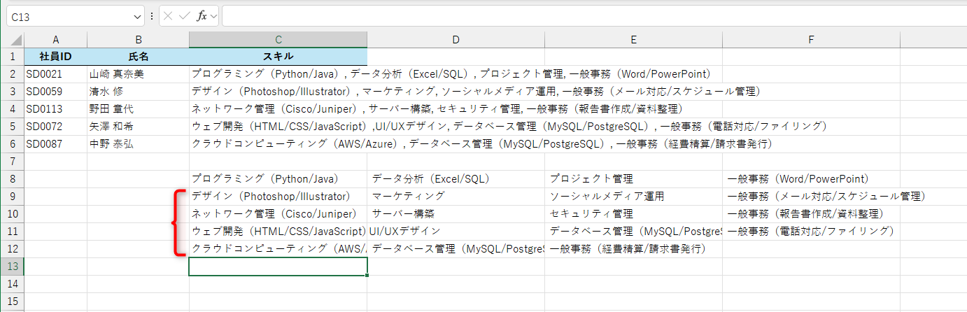 オートフィルでコピーすればほかの行も同様に分割可能