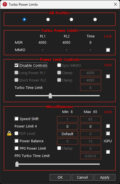 ［Turbo Power Limits］ウィンドウ