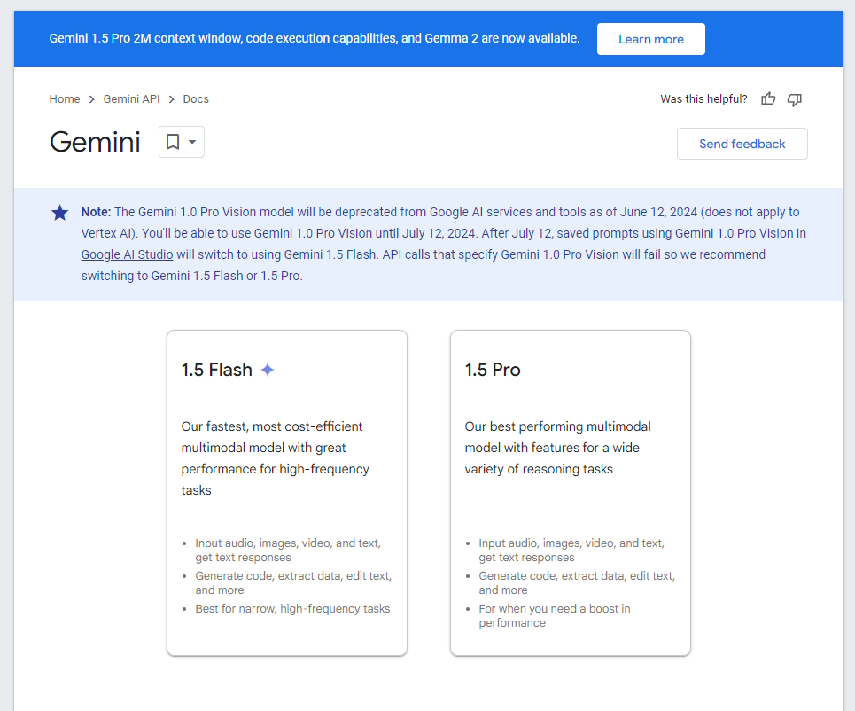 「Google AI for Developers」での案内文