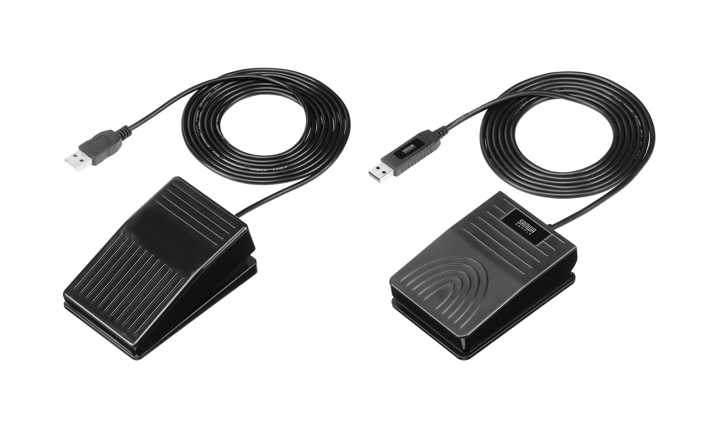 USBフットペダル 「400-MA212BK（奥押しタイプ）」（画像左）、「400-MA213BK（手前押しタイプ）」（右）