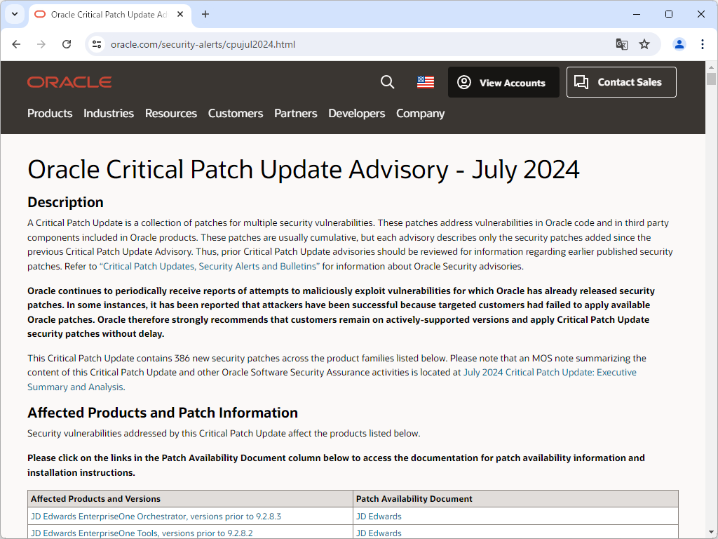 Oracle、2024年7月「Critical Patch Update」を実施