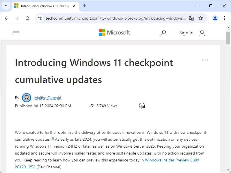 公式ブログ「Windows IT Pro Blog」におけるアナウンス