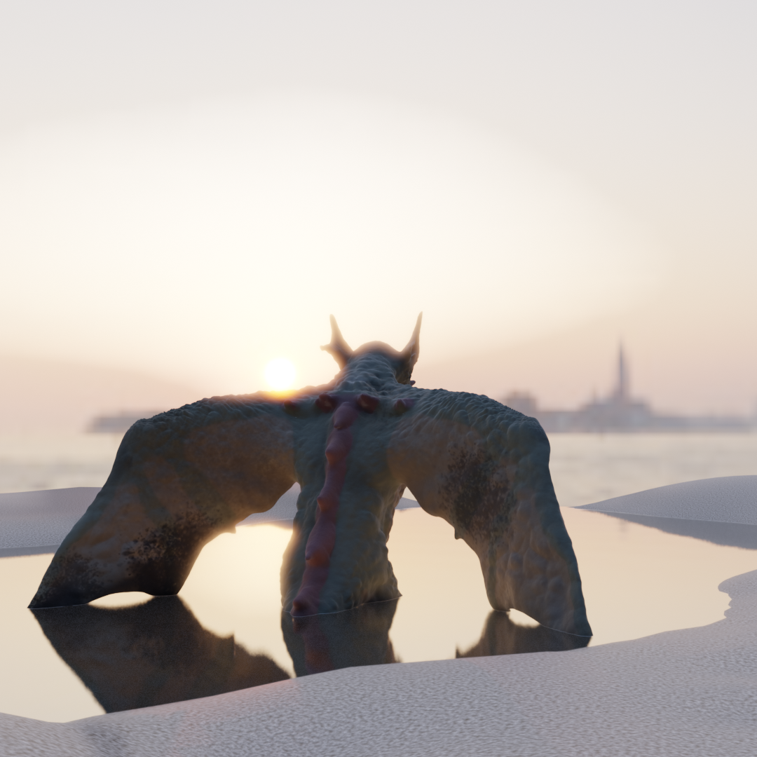 EEVEE-NEXTによるレンダリング。v4.2ではHDRIから直接明るい画素を探し自動的にサンライトを作成してくれる。グレアはコンポジターで行うようになった