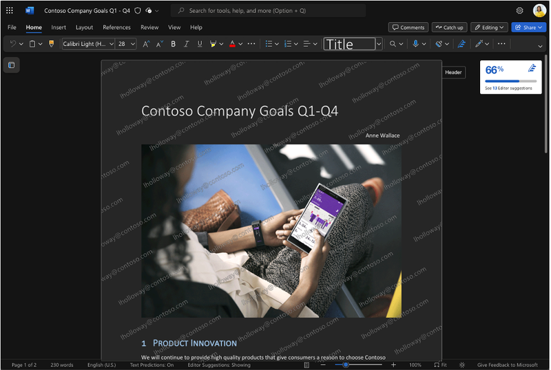「Word」や「Excel」、「PowerPoint」などの「Microsoft 365」で利用できる機密ラベルの新機能「動的透かし」