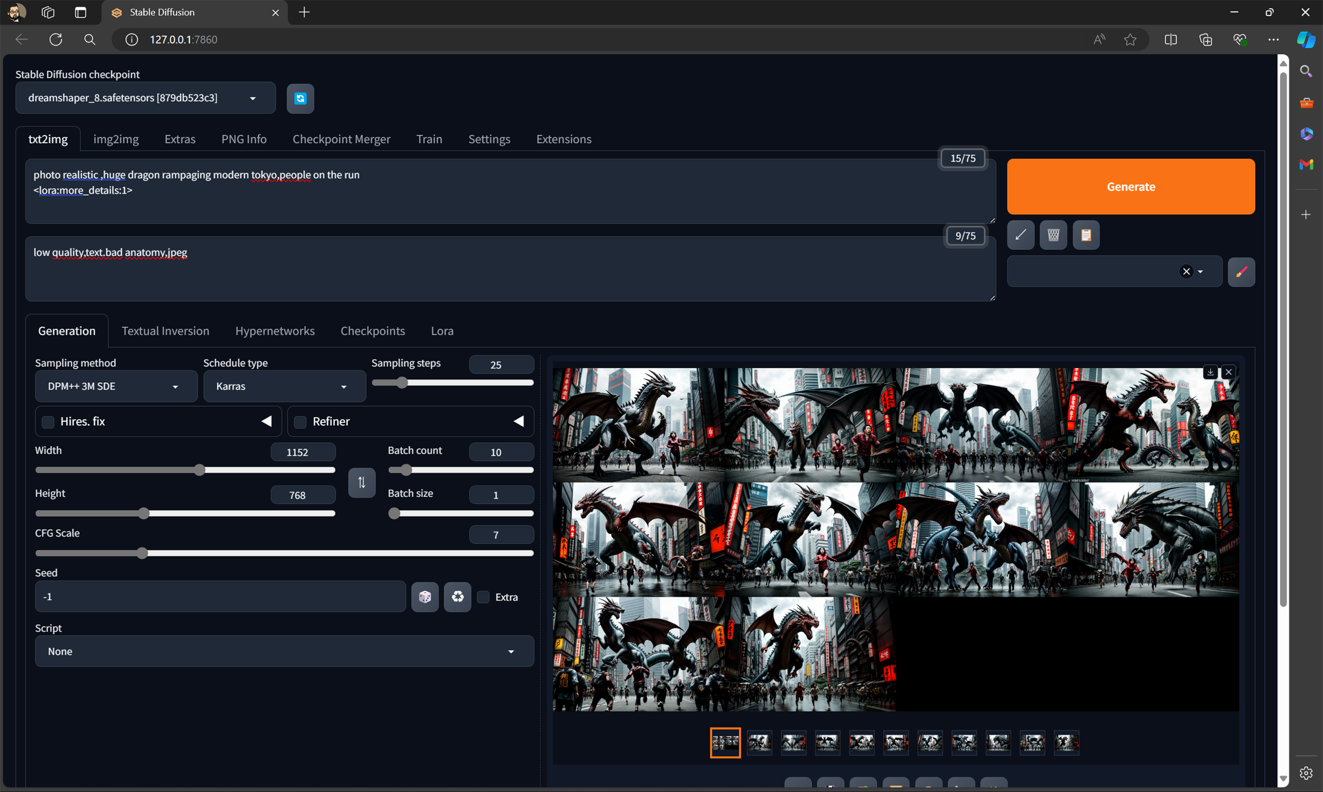 10枚を111秒で画像を生成できた。