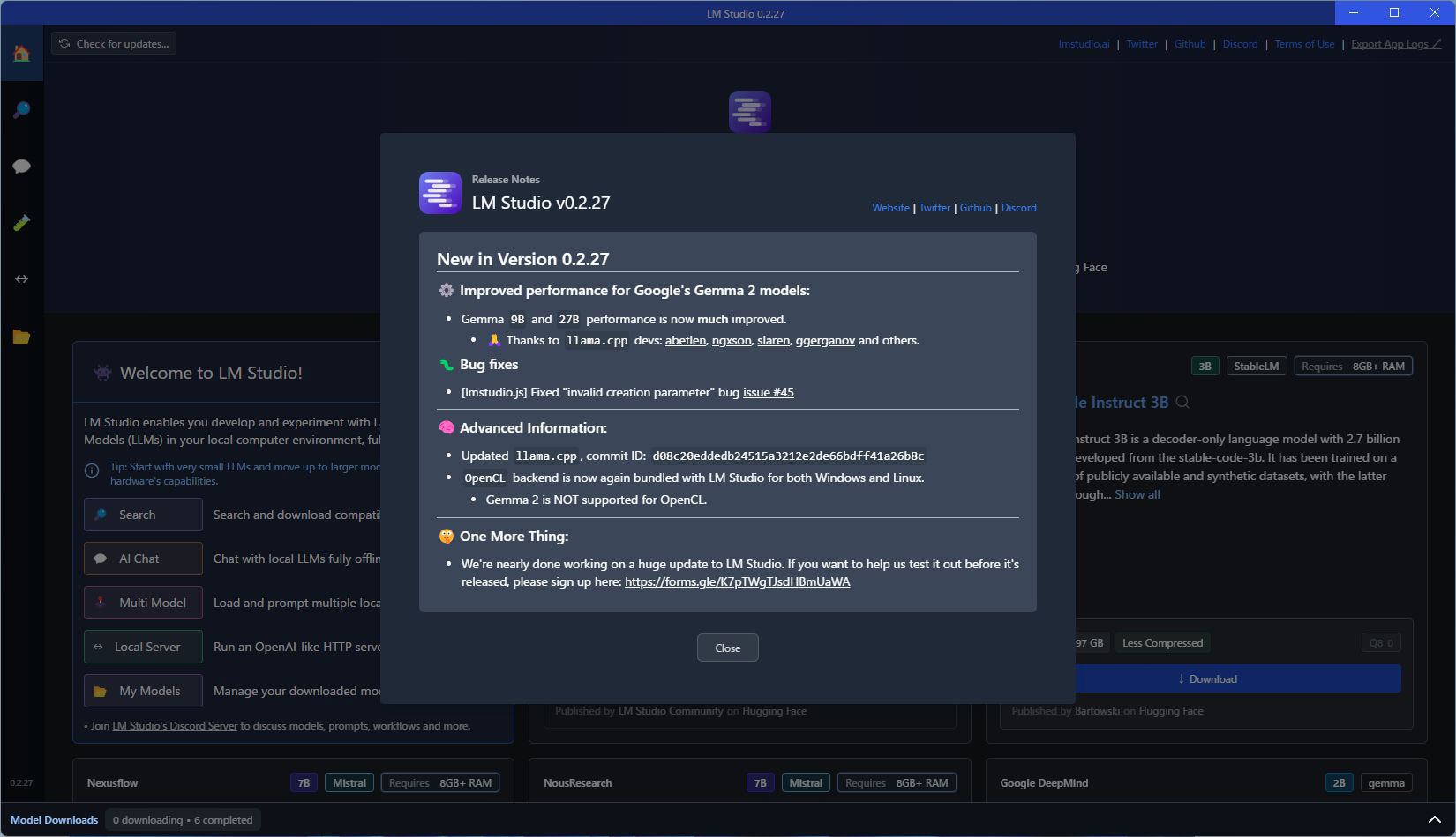 「LM Studio」を起動する。