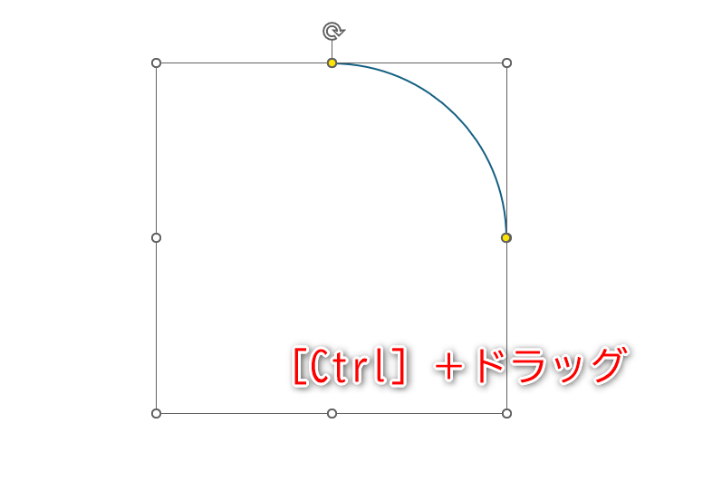 ［Ctrl］キーを押しながらドラッグする。挿入時は円の1/4しか描画されないが問題ない