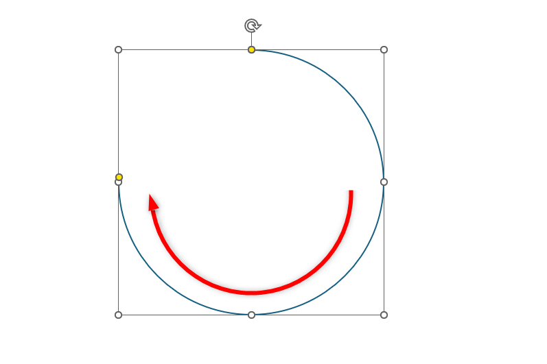 黄色のハンドルを“の”の字を描くようにドラッグ