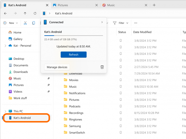 AndroidスマートフォンのストレージをPCの「エクスプローラー」でブラウズ