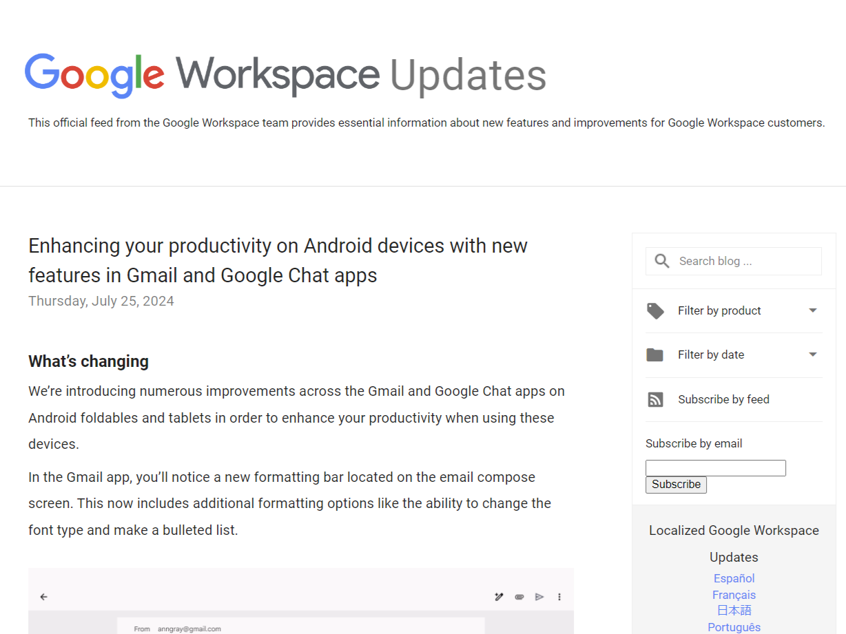 Android大画面デバイスで「Gmail」と「Google Chat」アプリの入力支援機能が強化