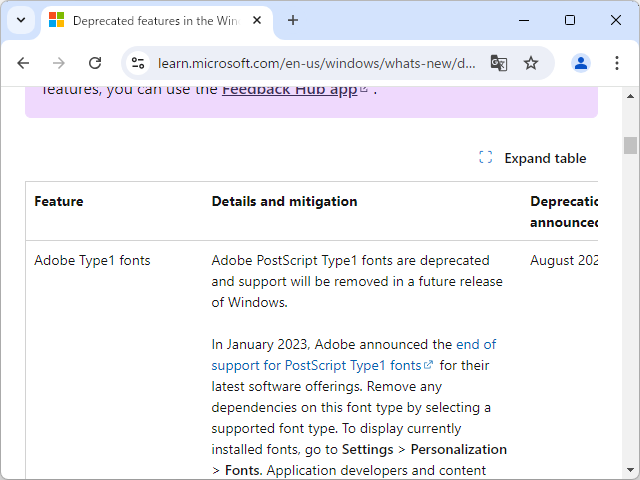 公式サポートページにおけるアナウンス