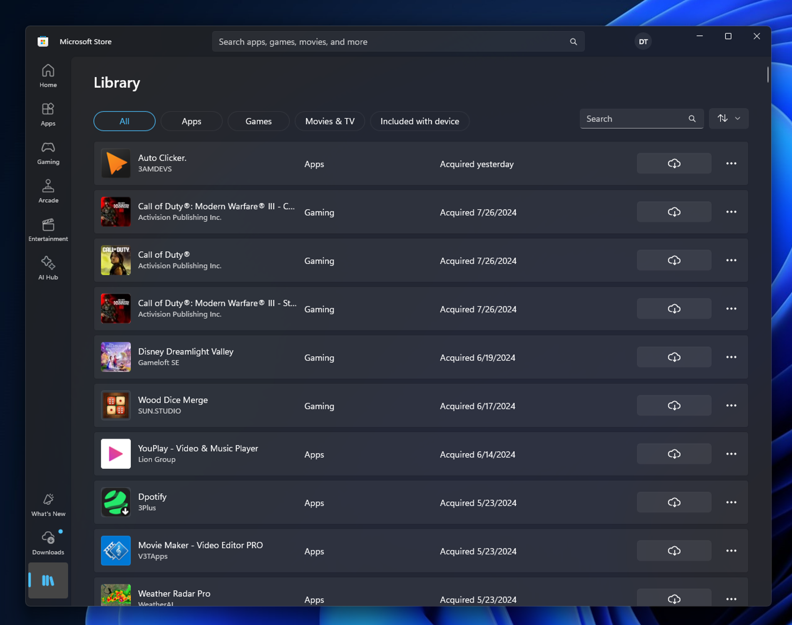 ［ライブラリ］ページは「Microsoft Store」で購入済みコンテンツを一覧する場所に