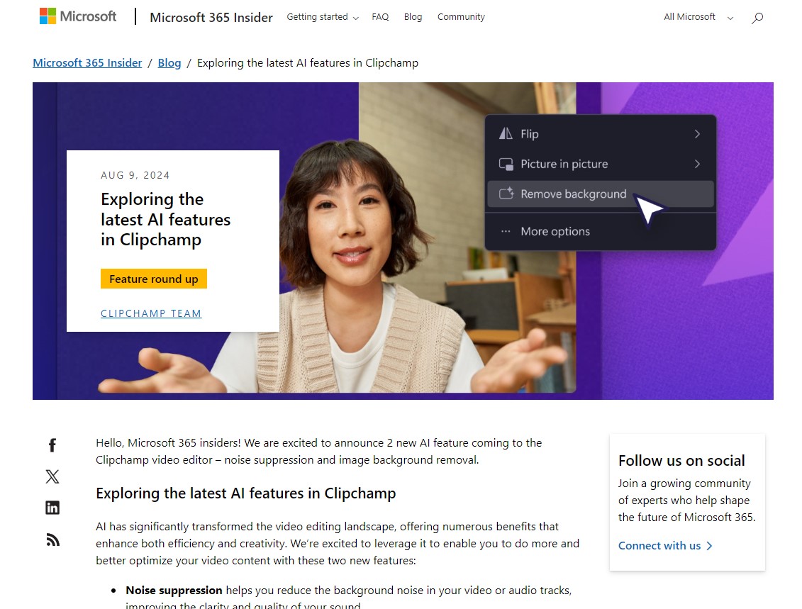 動画編集アプリ「Clipchamp」にAIによるノイズ抑制と画像背景除去機能が追加