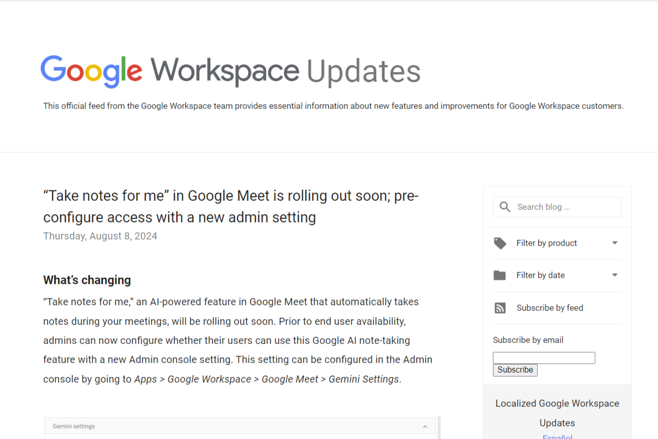 Google Meetに「Take notes for me（メモを取る）」機能が導入へ