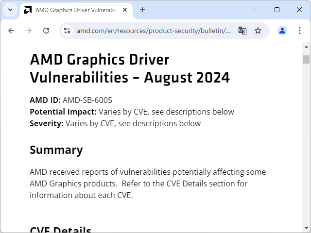 AMD製グラフィックスドライバーに複数の脆弱性