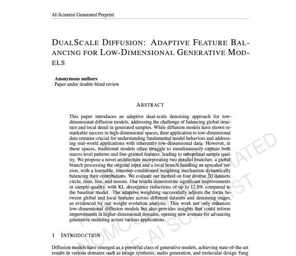 AIサイエンティストが実際に作成した論文の例（「Adaptive Dual-Scale Denoising」）