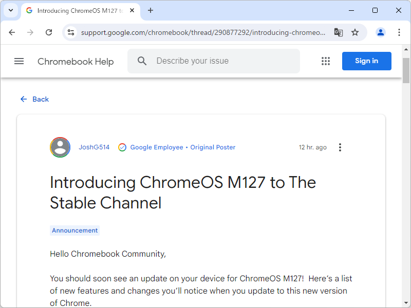 Google、「ChromeOS 127」を発表