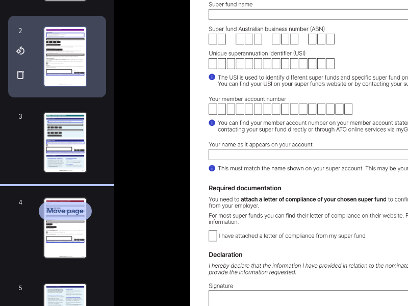 PDFドキュメントに含まれるページの順番を入れ替え