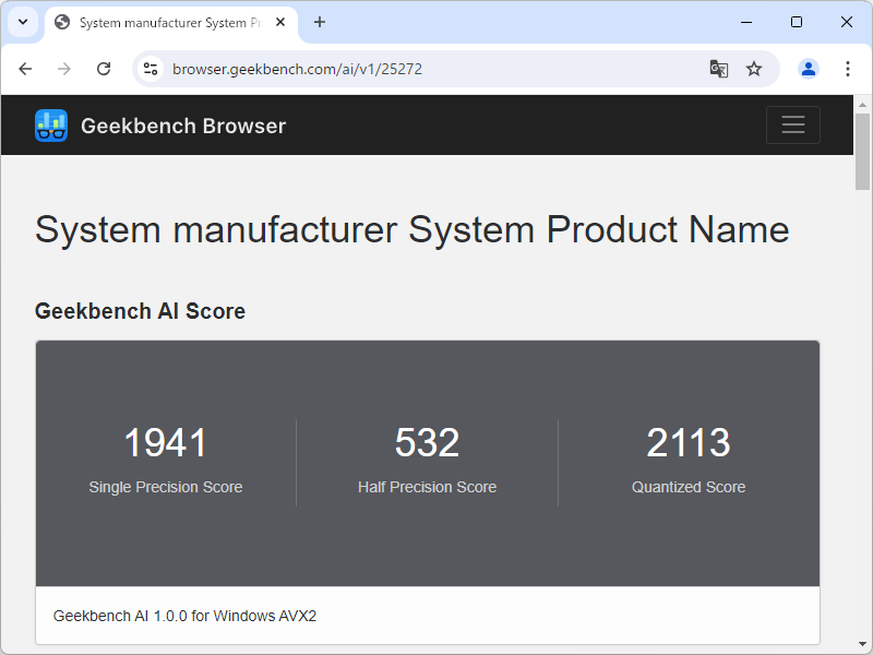 ベンチマーク結果は自動でアップロードされる（無償版）。Lenovo製ThinkStation P340（Core i7-10700）が基準で、1,500ポイントの場合で同等の性能となる