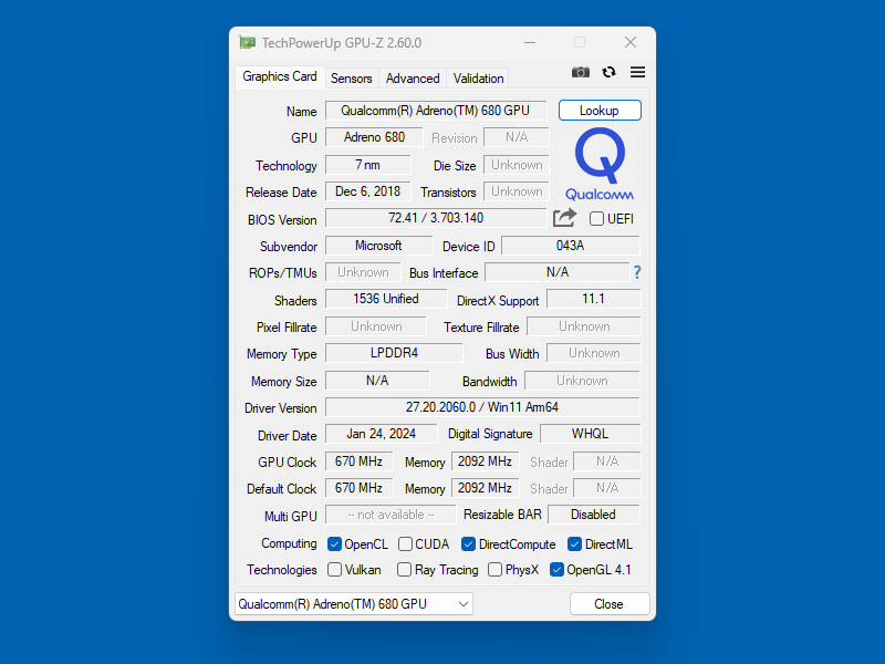 「TechPowerUp GPU-Z」v2.60.0、Arm64アーキテクチャーに対応