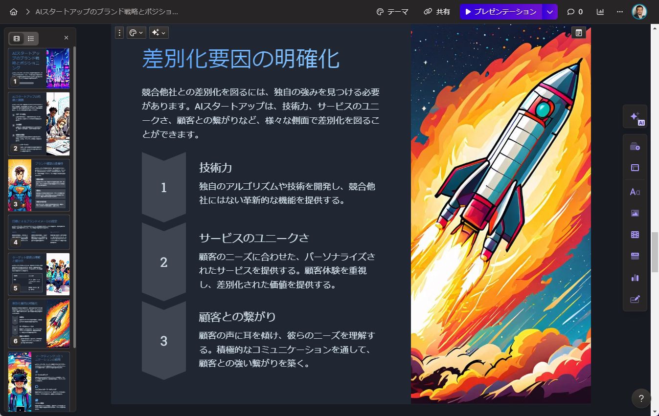 狙ったテイストのスライドが生成される