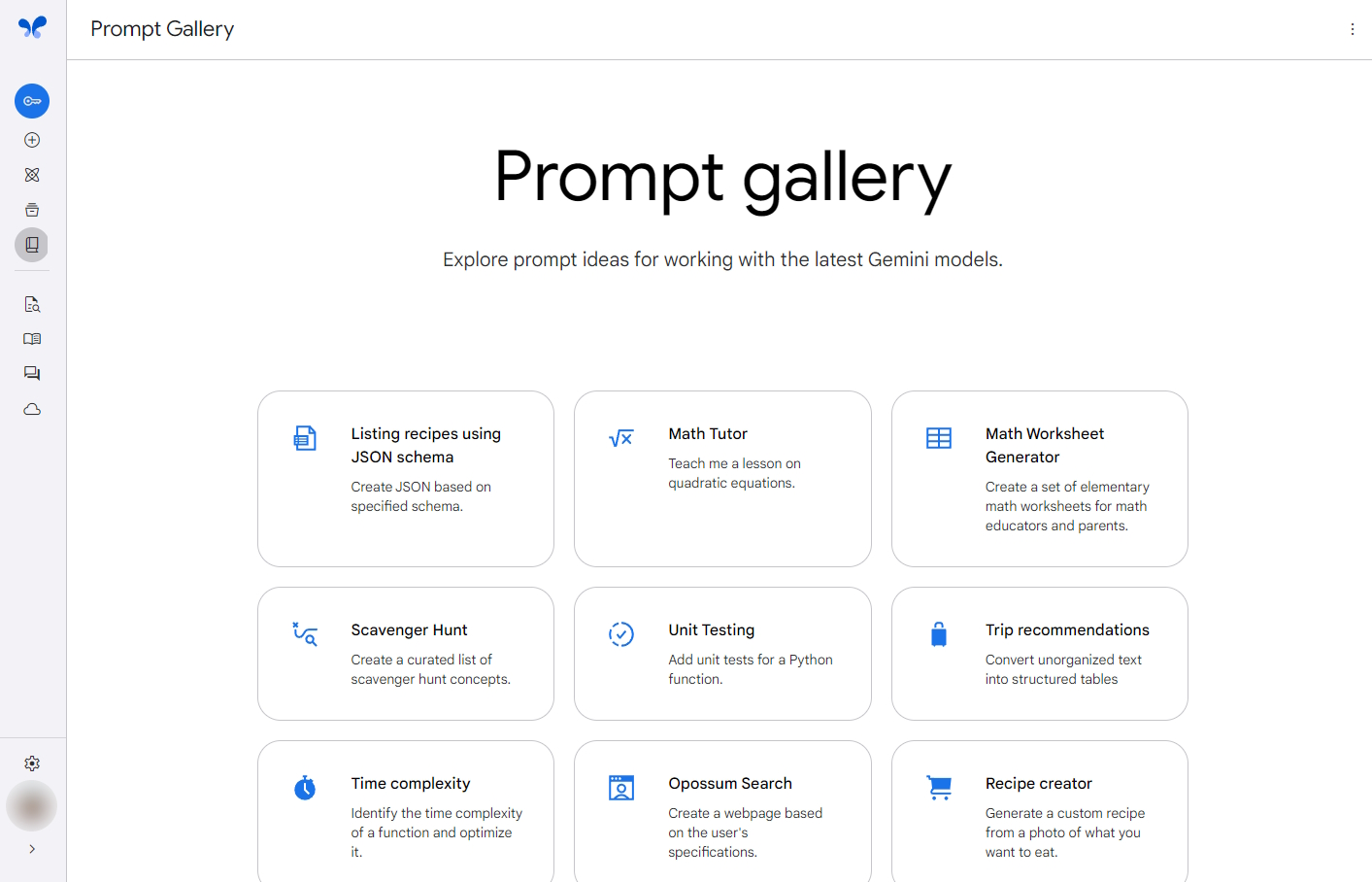 「Google AI Studio」上で利用できる「Prompt Gallery」