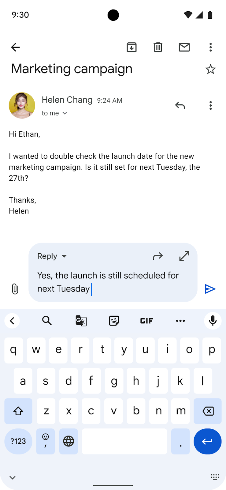 返信先のメールを参照しながらの返信が可能