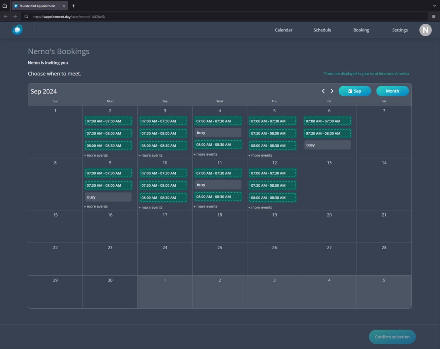 「Appointment」のユーザーインターフェイス