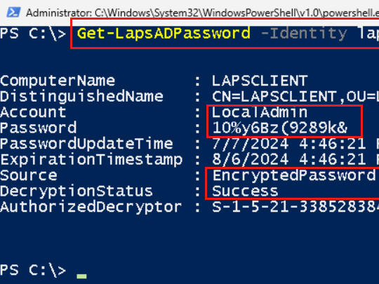 「Windows LAPS」は、「Get-LapsADPassword」PowerShellコマンドレットを介して利用可能