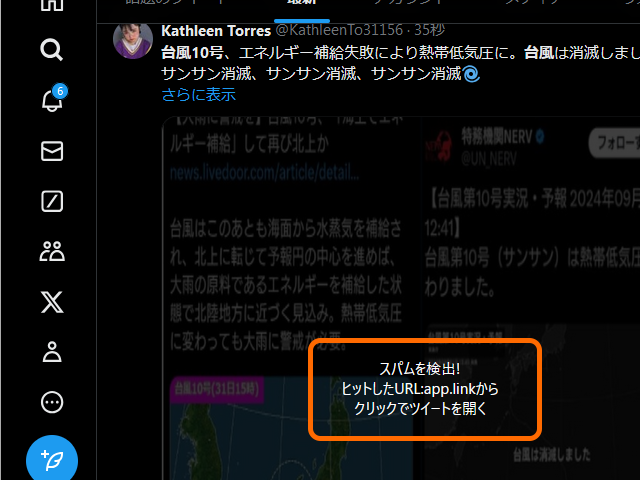 オプションを有効化していない場合でも、「app.link」スパムリンクを検知すると警告を発してくれる