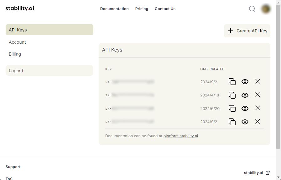 Stability AIのAPIキーを入手