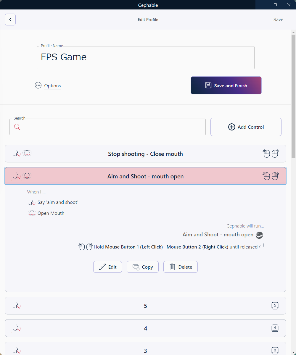「Shoot」と言うか、口を開くと射撃開始。この画面で動作設定の変更もできる
