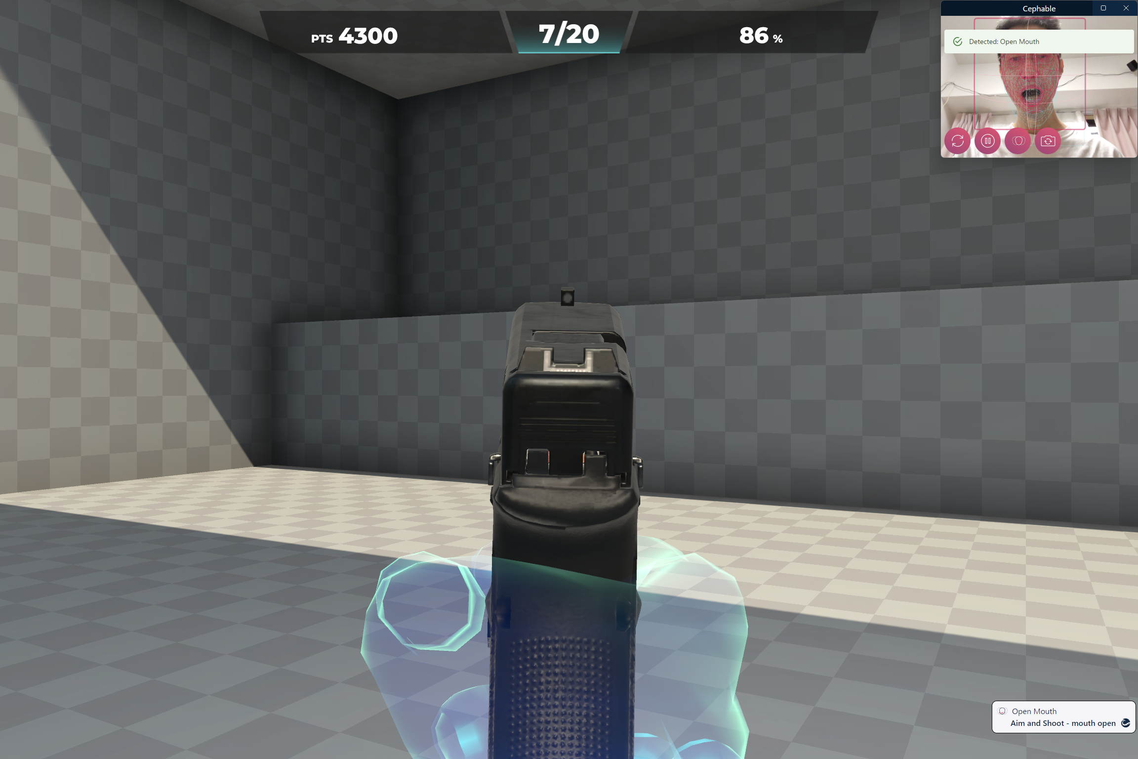 「Aimlabs」で口を開いて射撃した瞬間