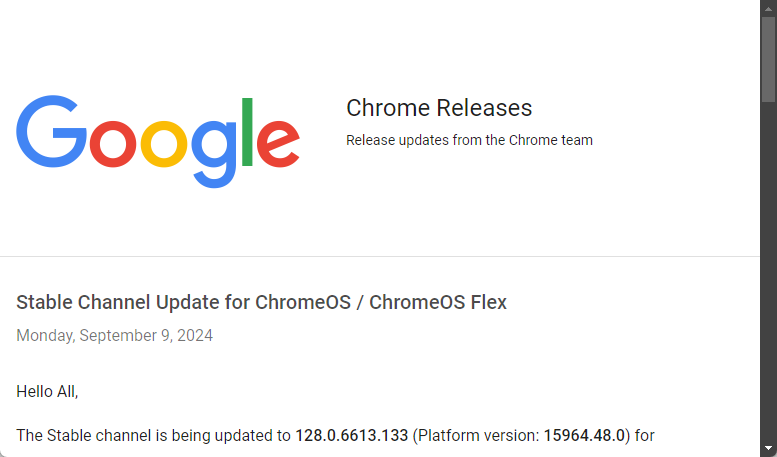 ChromeOS 128に複数の脆弱性。修正版のv128.0.6613.133がリリース