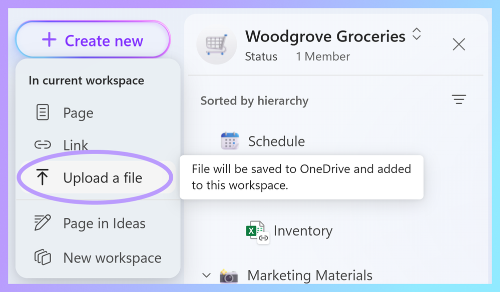 「Word」や「PowerPoint」、「Excel」のファイル、PDFファイルを「Microsoft Loop」ワークスペースへアップロードできるように