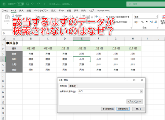 該当するはずのデータが検索されない!?