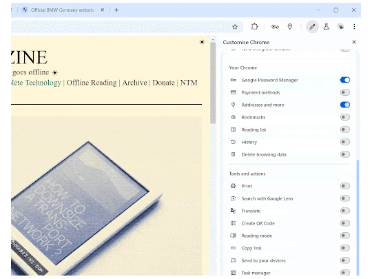 ツールバーをサイドパネルでカスタマイズ