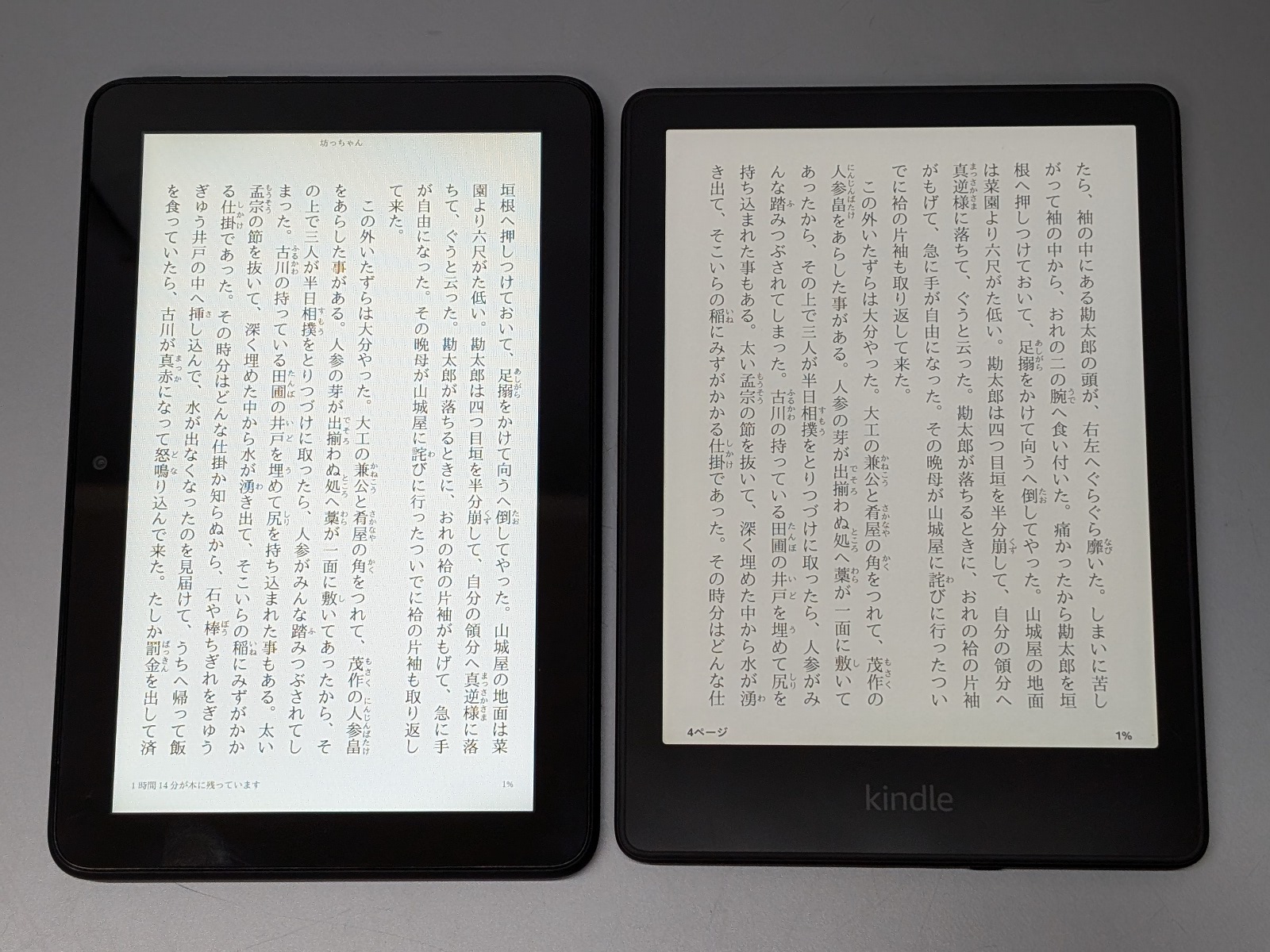 テキストの場合は、上下の余白部分も使って表示できるので、情報量はE Ink電子ペーパー端末と同等だ