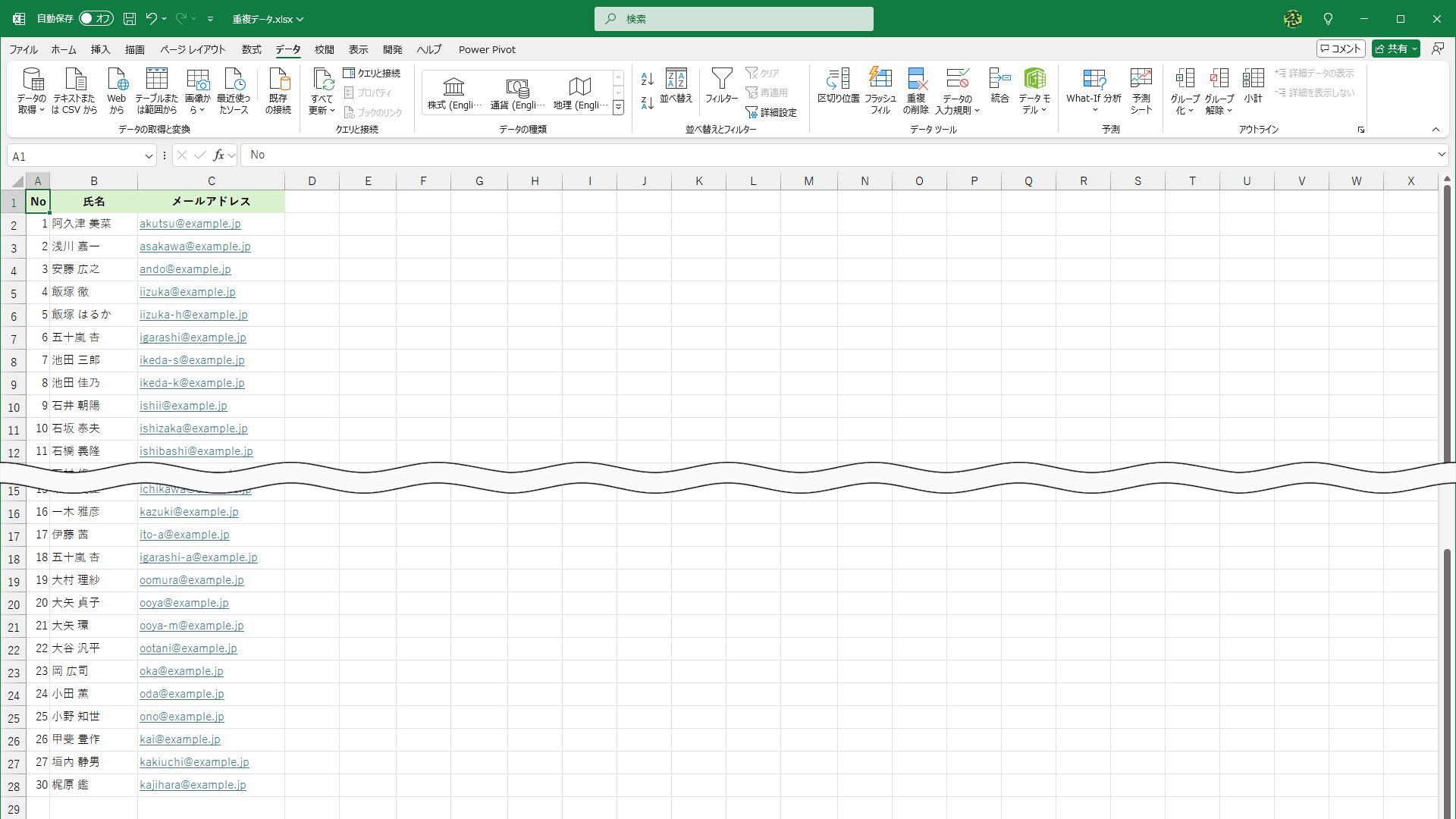 重複データが削除されました