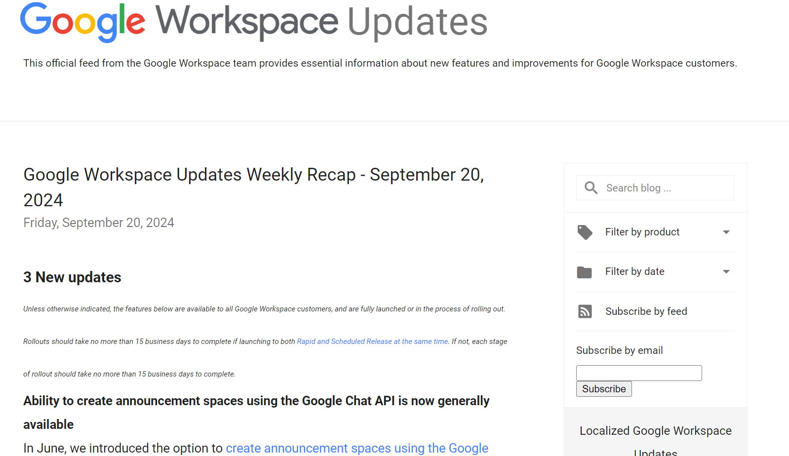 「Google Workspace」9月15日週の更新まとめが公開