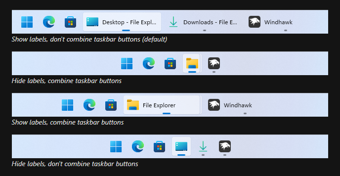 「Taskbar Labels for Windows 11」v1.3。ラベルの表示とボタンの結合を個別にカスタマイズできるように